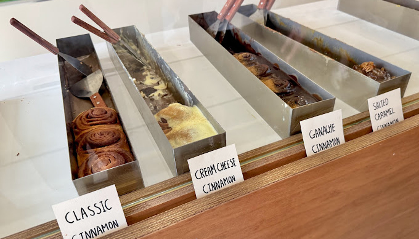 Counter display with boxed square cinnamon buns